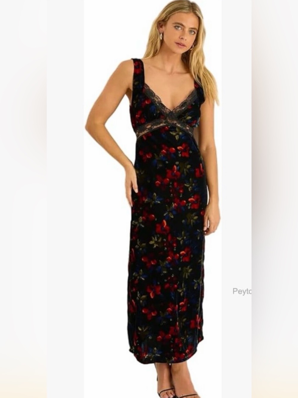 Nasty Gal Floral Lace-Trim Insert Slip Dress - Black Multicolor size 14-NWT maxi
